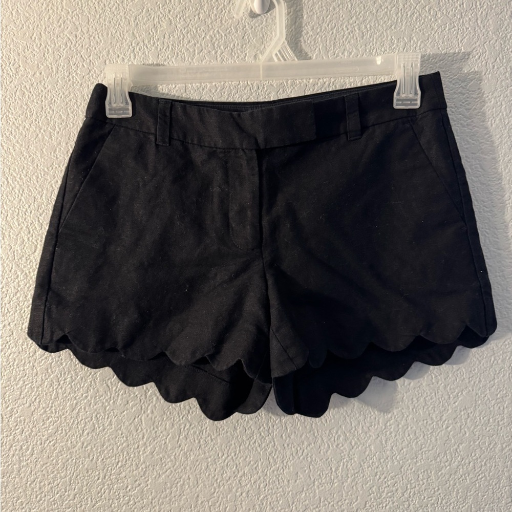 J. Crew High Waist Black Shorts with Scalloped Hem